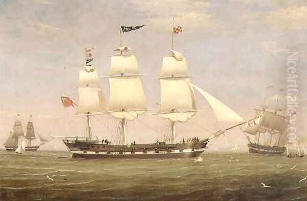 The ship `Malabar' and the barque `Isabella' in the Clyde, a brig and other shipping beyond Oil Painting by William Clark