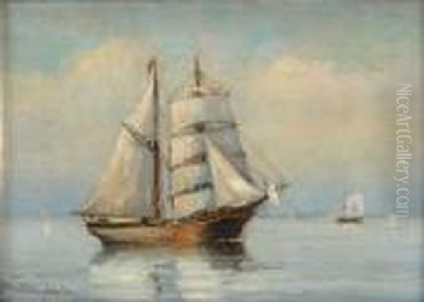 Brigantine Off A Coast Oil Painting by Marshall Johnson