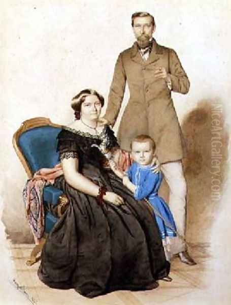 Family Portrait, 1856 Oil Painting by August (Agost Elek) Canzi