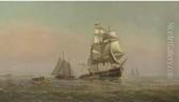 Calling For A Pilot Off A New England Coast Oil Painting by Marshall Johnson