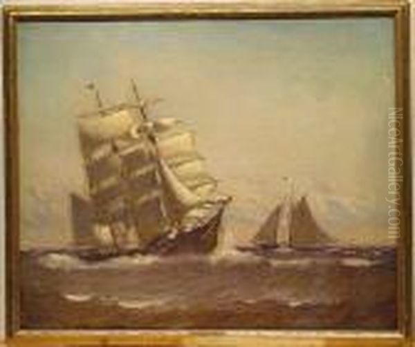 Ships At Full Sail Oil Painting by Marshall Johnson