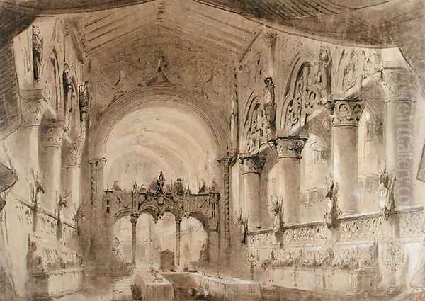 Set design for Act II of a performance of the opera 'Macbeth' Oil Painting by Charles Antoine Cambon