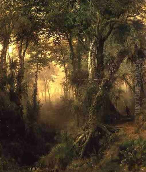 A Hunter in the Cuban Jungle, Sunrise, 1869 Oil Painting by Henri Cleenewerck