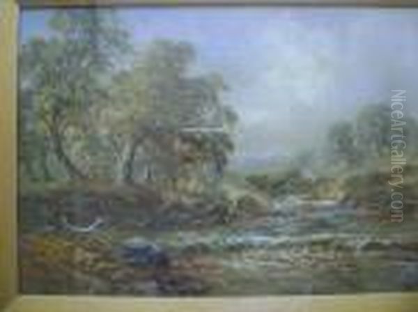 Fishing A Highland River Oil Painting by Sidney Yates Johnson