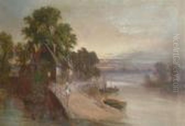 By The Water's Edge At Twilight Oil Painting by Sidney Yates Johnson