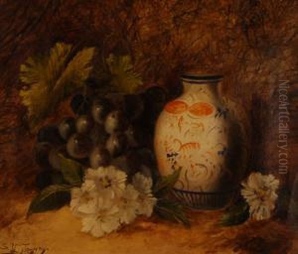 Still Life Study Grapes And Porcelain Vase Oil Painting by Sidney Yates Johnson