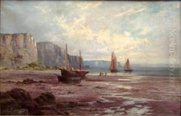 Beach Scene With Fishing Boats Oil Painting by Sidney Yates Johnson