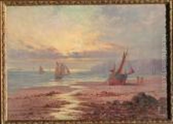 Fishing Boat High And Dry At Sunset Oil Painting by Sidney Yates Johnson