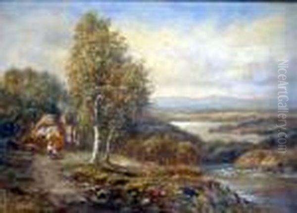 Figures In An Extensive Landscape Monogrammed Oil Painting by Sidney Yates Johnson