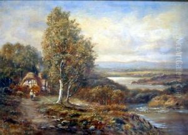 Figures In An Extensive Landscape Oil Painting by Sidney Yates Johnson