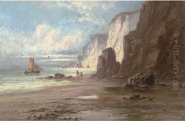 Figures On A Beach; And Waves Against The Rocks Oil Painting by Sidney Yates Johnson