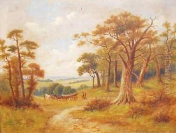 Surrey Landscape With Horse Drawn Timber Wagon Oil Painting by Sidney Yates Johnson