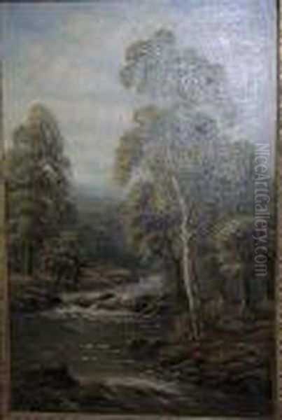 An Upland River Landscape; A River Landscape With Swans Oil Painting by Sidney Yates Johnson