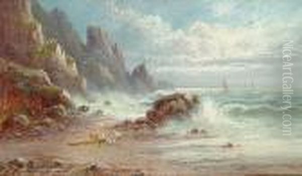 A Rocky Coast; The Incoming Tide Oil Painting by Sidney Yates Johnson