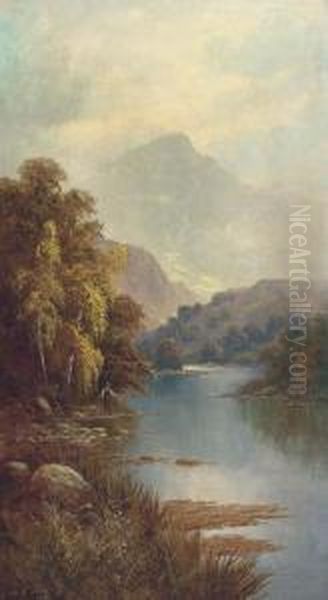 Mountainous River Landscapes Oil Painting by Sidney Yates Johnson