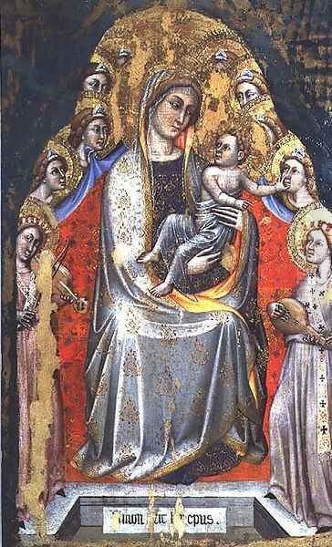 Madonna and Child Enthroned with Angels Oil Painting by Simone dei Crocefissi