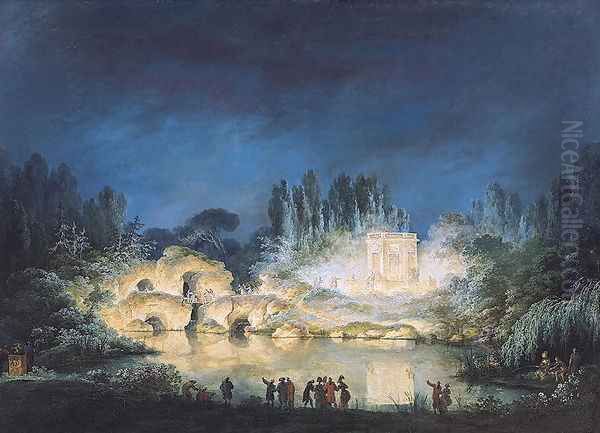 Illumination of the Belvedere at the Petit-Trianon, 1781 Oil Painting by Claude Louis Chatelet