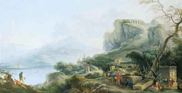 A View of the Bay of Taormina Oil Painting by Claude Louis Chatelet