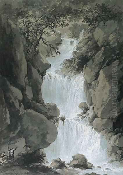 Views of the Reinbach Falls, Switzerland Oil Painting by Claude Louis Chatelet