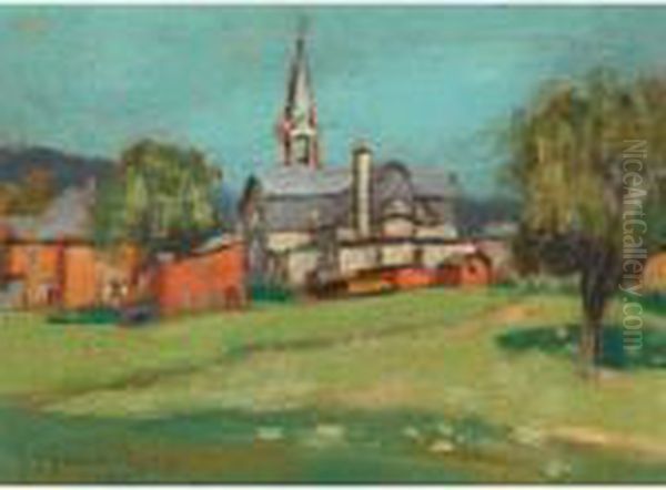 Country Village With Church Oil Painting by John Young Johnstone