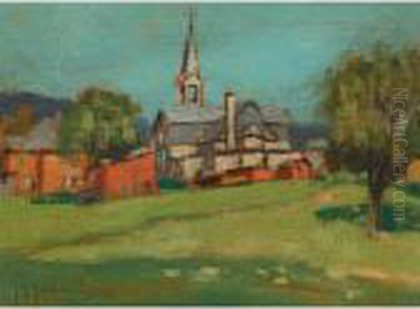 Country Church Oil Painting by John Young Johnstone