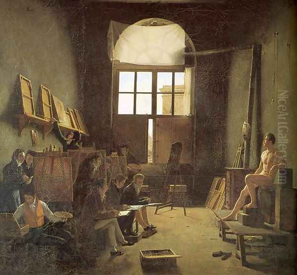 Interior of the Studio of David Oil Painting by Leon-Matthieu Cochereau