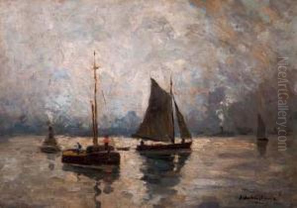 Montreal Harbour Oil Painting by John Young Johnstone