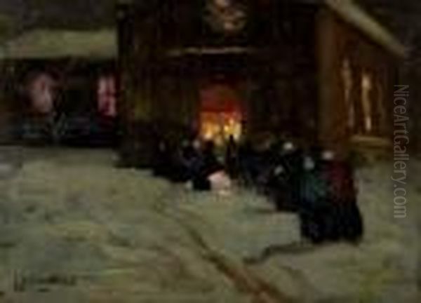 Mid-night Mass Near Pont Aven, Bretagne, France Oil Painting by John Young Johnstone