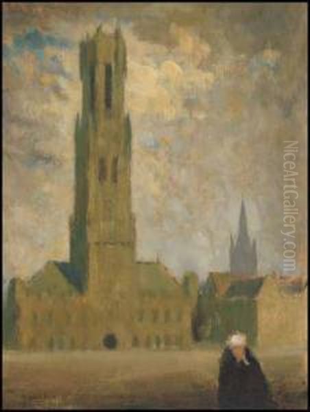 Bruges Street Oil Painting by John Young Johnstone