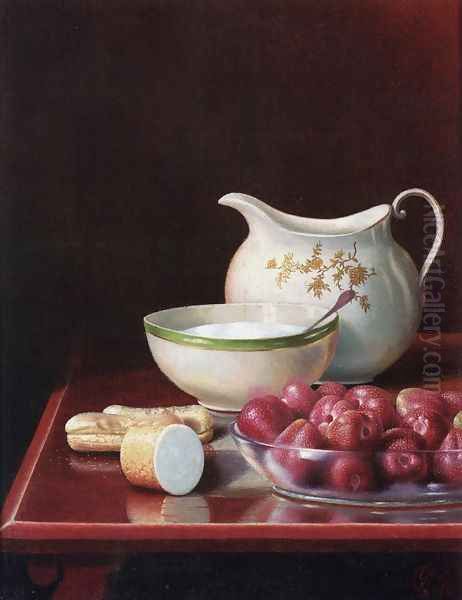 Still Life with Berries, Sugar and Cream Pitcher Oil Painting by George Cope