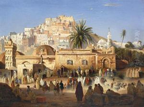 La Mosquee El-macolla Porte Bab-el-oued Alger Oil Painting by Antoine Edmond Joinville