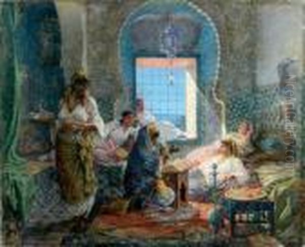 Scene De Harem Oil Painting by Antoine Edmond Joinville