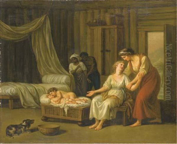 Paul Et Virginie Au Berceau Oil Painting by Nicolas Rene Jollain