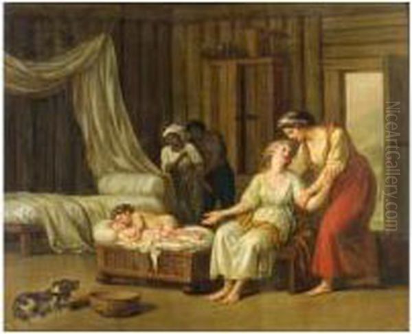 Paul Et Virginie Au Berceau Ou La Sympathie Oil Painting by Nicolas Rene Jollain