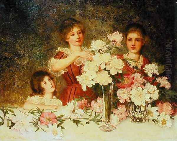 Arranging the Peonies, 1902 Oil Painting by George Carline