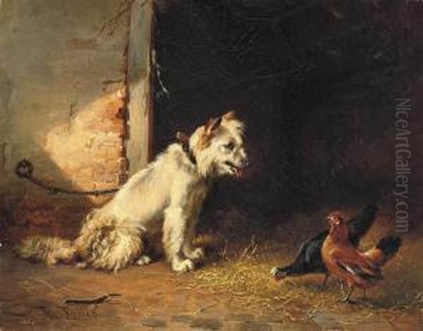 A Friendly Encounter Oil Painting by Adolphe Robert Jones