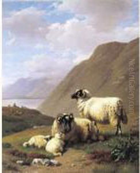 Bergmeer Met Schaapherder En Kudde Oil Painting by Adolphe Robert Jones