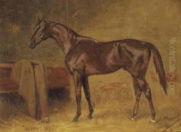 A Chestnut Racehorse In A Stable Oil Painting by Adrian Jones