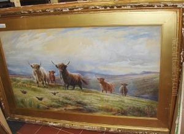 Highland Cattle And Grouse Oil Painting by Charles Jones