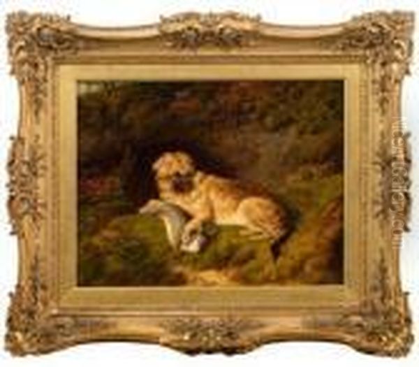 Border-terrier Mit Erbeutetem Kaninchen Oil Painting by Charles Jones