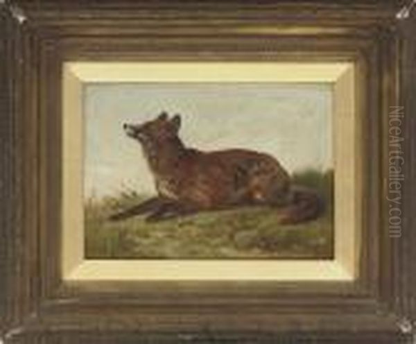 A Fox In A Landscape Oil Painting by Charles Jones