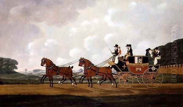 Messrs. Richard Costar and Christopher Ibberson's Ludlow to Worcester Mail Coach on the Road, 1811 Oil Painting by John Cordrey