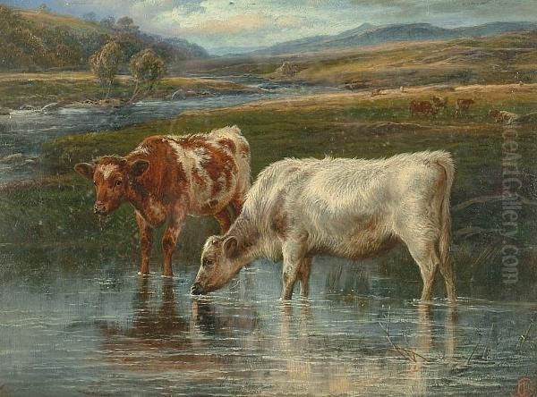 In The Stream, Yorkshire Oil Painting by Charles Jones