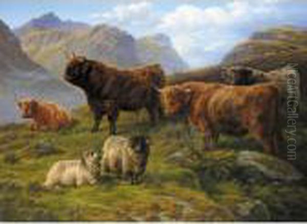 Grazing In The Highlands Oil Painting by Charles Jones