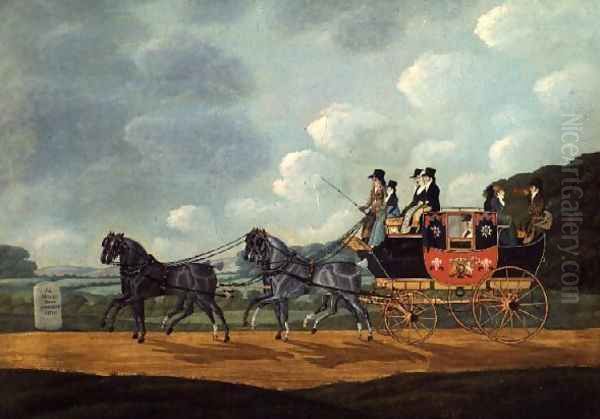 The Royal Mail Coach, London to Birmingham, 1810 Oil Painting by John Cordrey