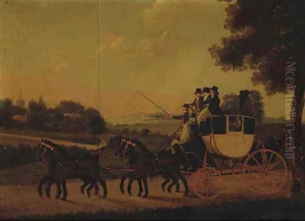 A coach and four in a landscape Oil Painting by John Cordrey