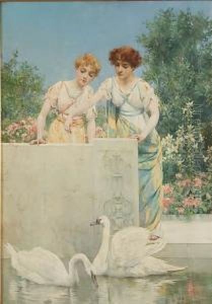 Feeding The Swans Oil Painting by Francis Coates Jones