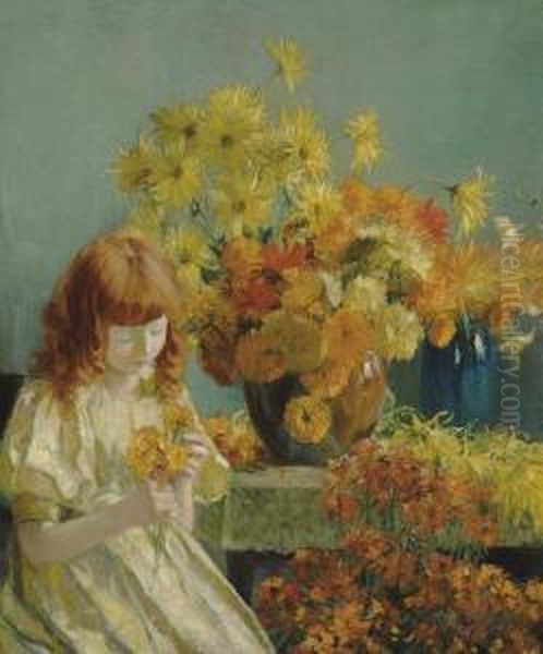 Girl With Flowers Oil Painting by Francis Coates Jones