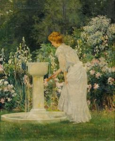 At The Garden Fountain Oil Painting by Francis Coates Jones