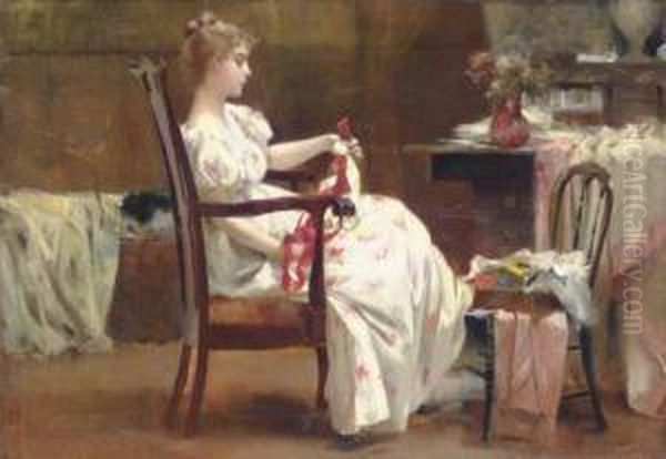 Girl With Ribbons Oil Painting by Francis Coates Jones